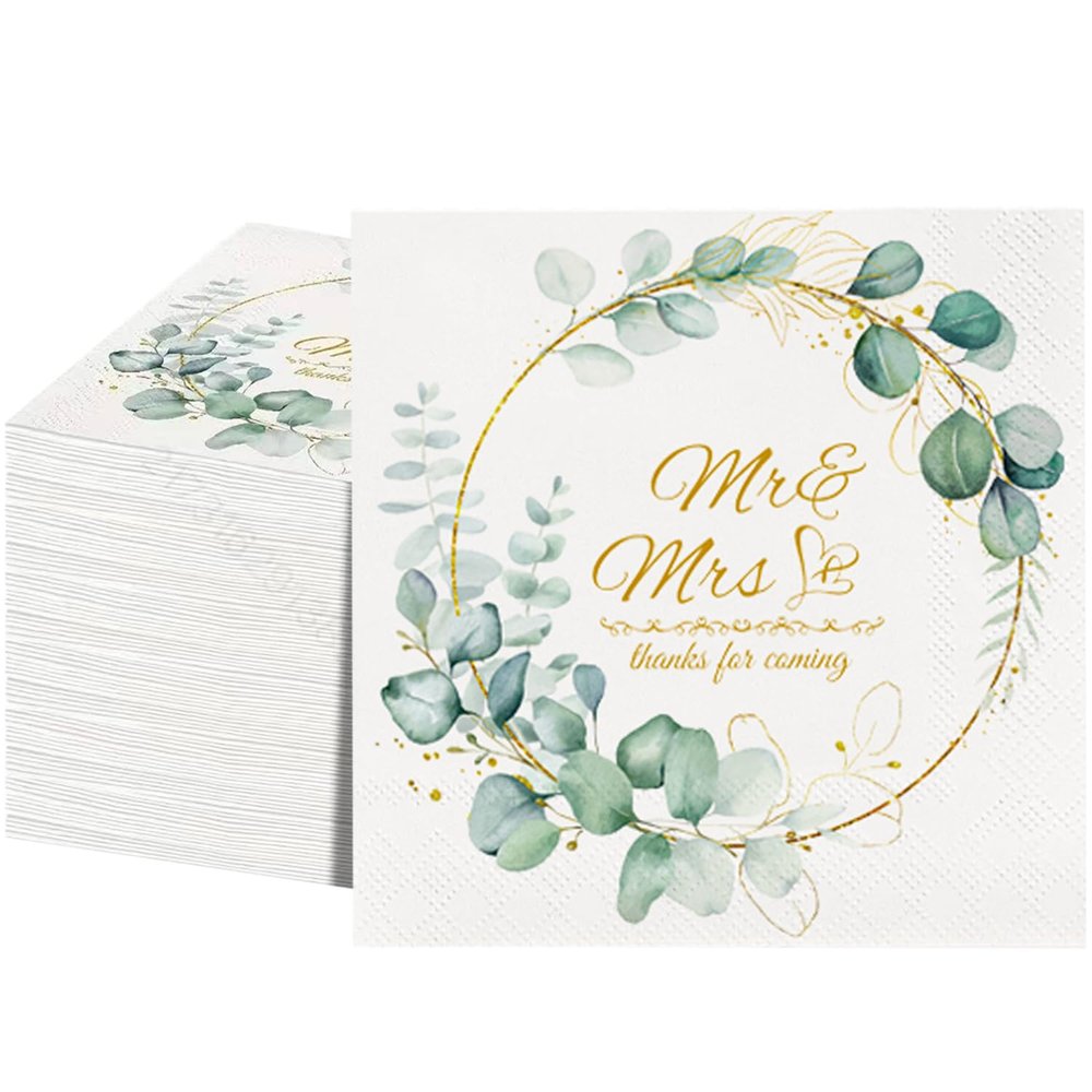 100Pcs Wedding Cocktail Napkins Mr and Mrs Wedding Napkins Bridal Shower Paper Hand Towels Dinner Napkins for Receptions,for Dessert Cake Table Decor Elegant Anniversary Birthdays Party Decor (100)