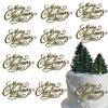 10Pcs Gold Acrylic Mirror Merry Christmas Cake Toppers Engraved Cake Decorations for Xmas Party Dessert DIY Decor Supplies
