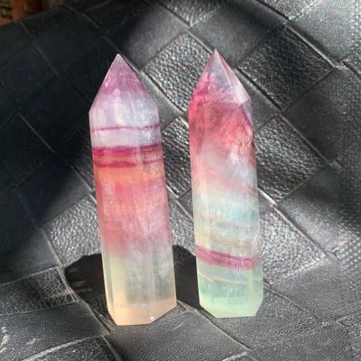 160g 2pcs Rainbow Candy Fluorite Tower - Cosmic Candy Energy for Creativity & Clarity Hand-Polished Crystal with Electric Color Bands | Ultimate Focus Obelisk for Artists & Healers
