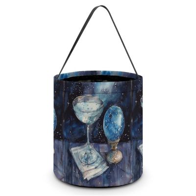 Blue Snowball Painting Candy Bucket, Reusable Halloween Trick Or Treat Bags with Handle, Portable Candy Bag for Christmas, Party & Holiday Gift