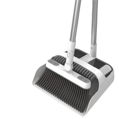 Upright Standing Broom & Comb Teeth Dust Pan 180 Degree Rotating Lightweight Multi-Functional for Home Room Kitchen Office Lobby for Home Kitchen Shop(White)