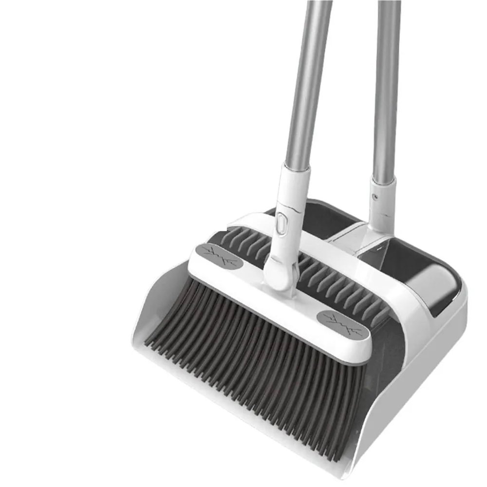 Upright Standing Broom & Comb Teeth Dust Pan 180 Degree Rotating Lightweight Multi-Functional for Home Room Kitchen Office Lobby for Home Kitchen Shop(White)