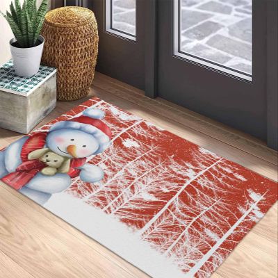 LEQIOLENNG Welcome Doormat, Christmas Santa Snowman Bunny Non-Slip Front Door Mat Absorbent Bath Mats, Winter Xmas Tree Forest Kitchen Rug Entrance Rugs for Bathroom Bedroom 20x32in