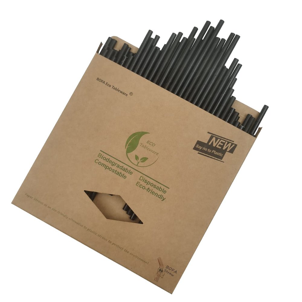 100 Counts Solid Black Drinking Straws, Disposable Black Paper Straw for Cocktail, Coffee Bars and Restaurant, Party Suppliers