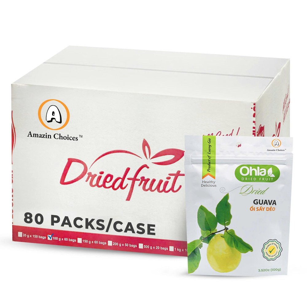 Dried Guava Premium Snack - Amazin Choices Dried Fruit Snack Pack - Exotic Vietnamese Guava Slices - Gluten-Free, Non-GMO, Vegan - Snack Viet - 1 Case - Pack of 80-281.6oz (3.52 oz/pack)