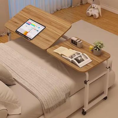 Adjustable Overbed Table with Wheels, Tilting Laptop Desk, Rolling Bed Desk, Mobile Overbed Table for Home & Hospital(Oak)
