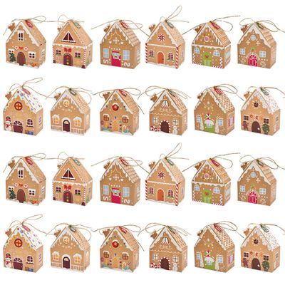 24PCS Christmas Boxes Paper Gingerbread House Empty Advent Calendar Boxes with Hanging Rope for Xmas Holiday Party Treat Cookie Snack.
