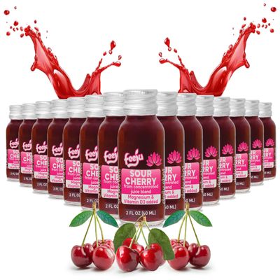 15 Pcs Sour Cherry Juice Shots with Magnesium & Vitamin D3 60ml Tart Cherry Immunity Shots for Relaxation, Sleep & Muscle Recovery No Allergens Concentrated Daily Wellness Drink