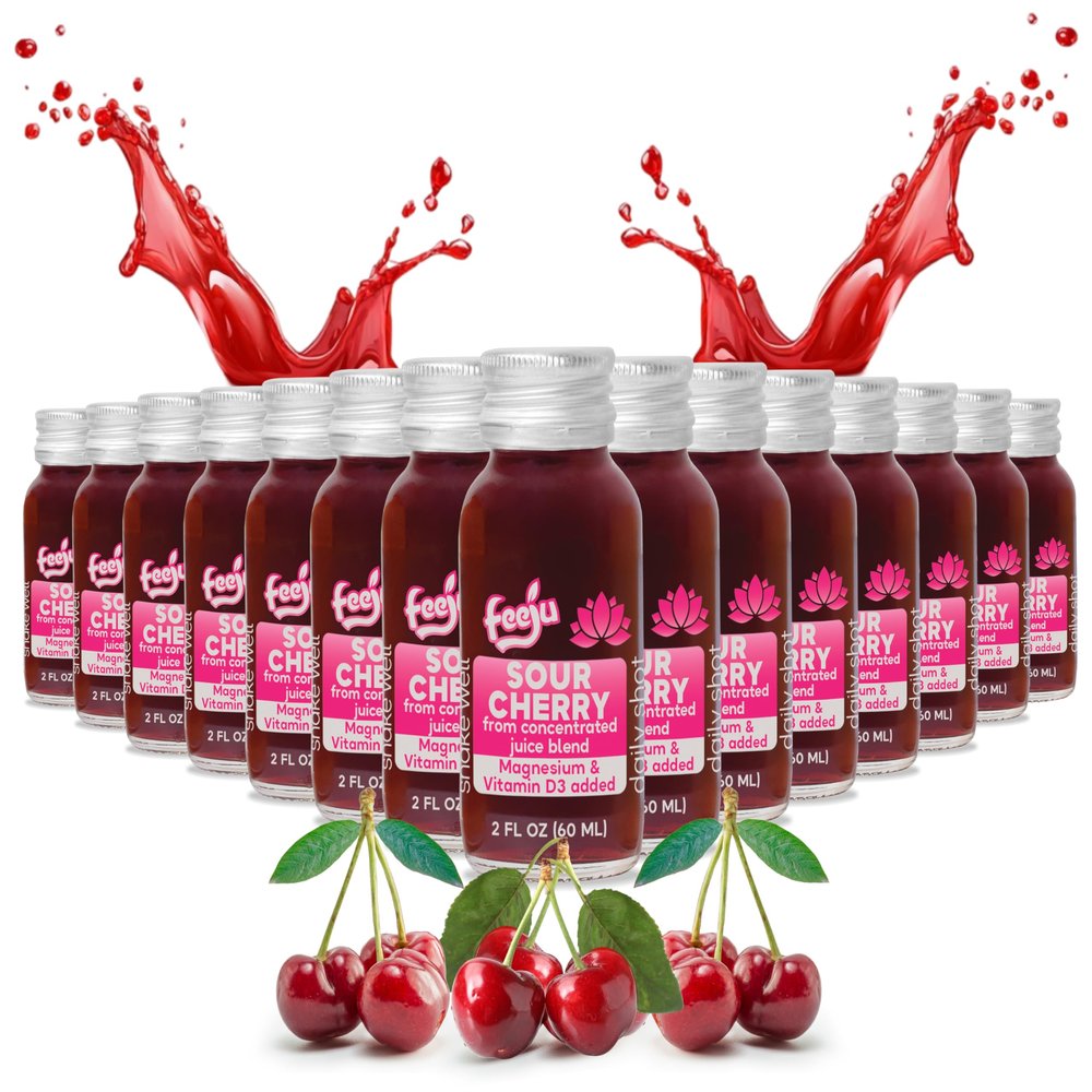 15 Pcs Sour Cherry Juice Shots with Magnesium & Vitamin D3 60ml Tart Cherry Immunity Shots for Relaxation, Sleep & Muscle Recovery No Allergens Concentrated Daily Wellness Drink