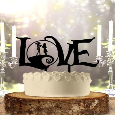 Romantic Love Wedding Cake Topper, Black Silhouette Design, Acrylic Decorative Couple Figurine, Elegant Anniversary Party Decoration