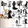 Romantic Love Wedding Cake Topper, Black Silhouette Design, Acrylic Decorative Couple Figurine, Elegant Anniversary Party Decoration view 4