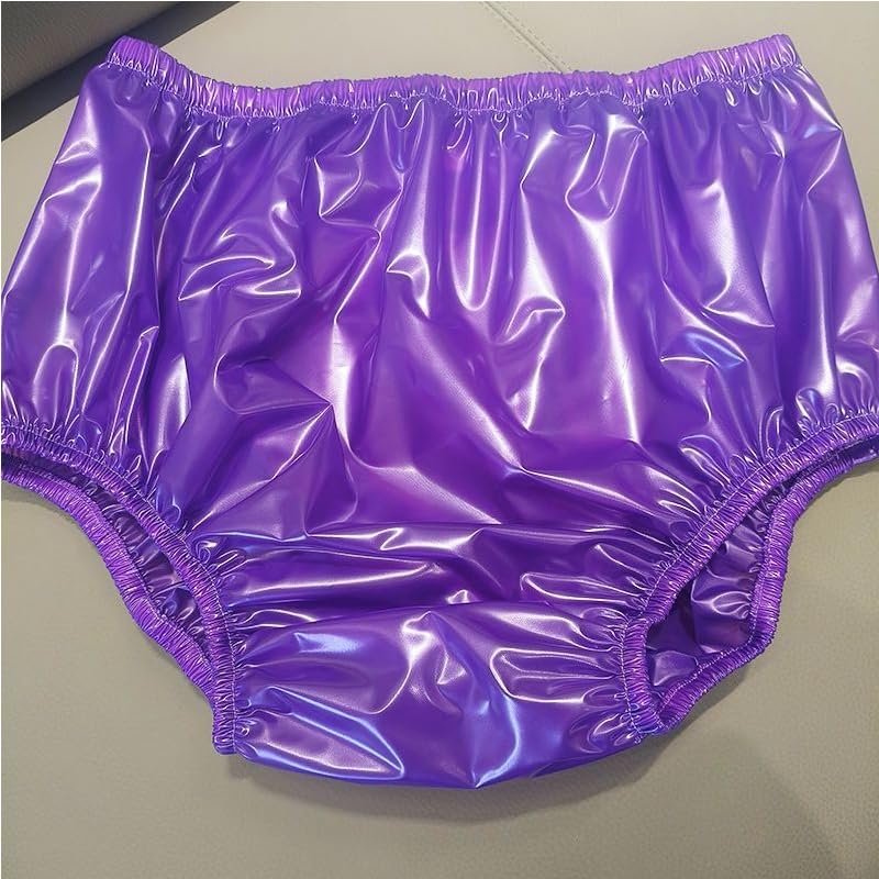 Plastic Pants for Adult Diapers, high-Waisted, Loose-Fitting PVC Plastic Pants, Waterproof Plastic Briefs, Reusable Adult Pants (Purple, Medium)