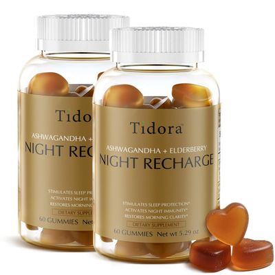 Tidora Nighttime Hydration Natural Sleep Gummies, Ashwagandha, Elderberry, Reduce Cortisol, Revitalize at Night, Enhance Immunity, Sleep Aid for Adults 120 Count (Pack of 2)