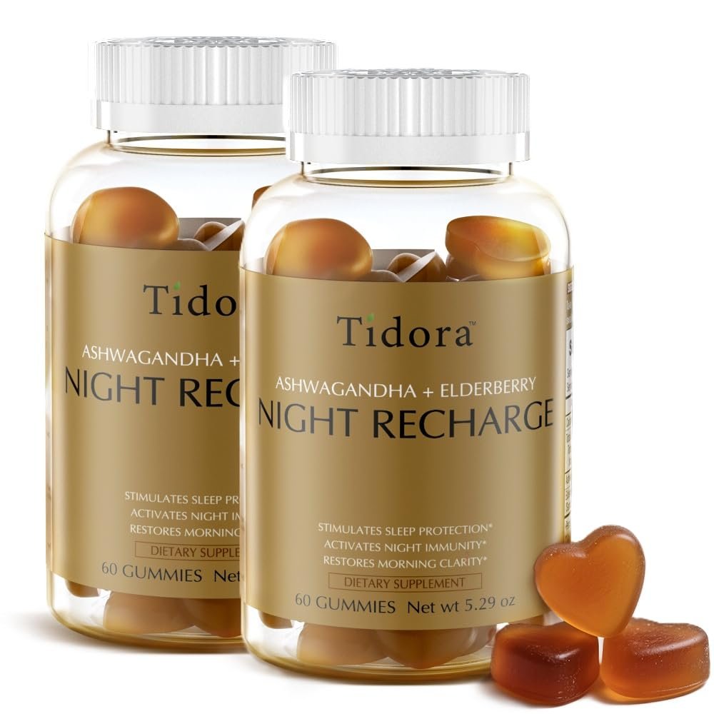 Tidora Nighttime Hydration Natural Sleep Gummies, Ashwagandha, Elderberry, Reduce Cortisol, Revitalize at Night, Enhance Immunity, Sleep Aid for Adults 120 Count (Pack of 2)