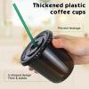 Baderke 25 Set Disposable Iced Plastic Cups with Lids Straws,Black,12 Oz view 3