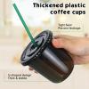 Baderke 25 Set Disposable Iced Plastic Cups with Lids Straws,Black,12 Oz view 4