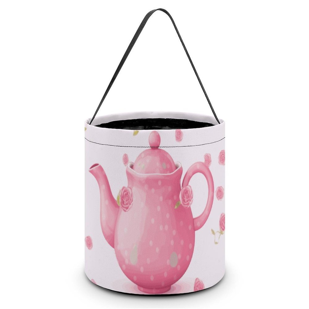 KLWQR Teapot Halloween Trick Or Treat Bags with Handles Christmas Candy Bucket Portable Reusable Goody Buckets Tote Bags for Halloween Party Favor Supplies