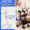 Aliseniors Upright Walker, Stand Up Rollator Walker with Seat, Foldable 4 Wheel Rolling Walker, Medical Aluminum Walkers for Seniors, Adjustable Padded Armrests, 8" Wheels, Supports 250lbs, Red view 2