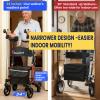 Aliseniors Upright Walker, Stand Up Rollator Walker with Seat, Foldable 4 Wheel Rolling Walker, Medical Aluminum Walkers for Seniors, Adjustable Padded Armrests, 8" Wheels, Supports 250lbs, Red view 3