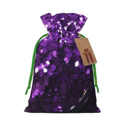 NBSKSDLK Beautiful Purple Glitter Christmas Gift Bags with Tags & Ribbon Ties, Personalized Santa Sack Xmas Treat Pouch Party Favor Bags Drawstring Christmas Sacks for Holiday Presents Storage Medium