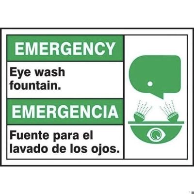 BILINGUAL ANSI SIGN EYE WASH 10 in x 14 in, Mfr: MTAS900XL-A