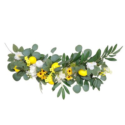 byepica Simulation Garland Lemon, Spring Wreath 23.6 in (60 Cm) Front for Door, Welcome Home Decorations, with Greenery Vibrant and Lemon Home Decor Lifelike Flowers