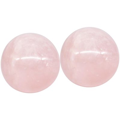 2 Pcs 3 Cm Rose Quartz Baoding Balls, Hand Exercise, Stress Relief, Arthritis Therapy, Includes Wooden Base, Meditation & Finger Strength