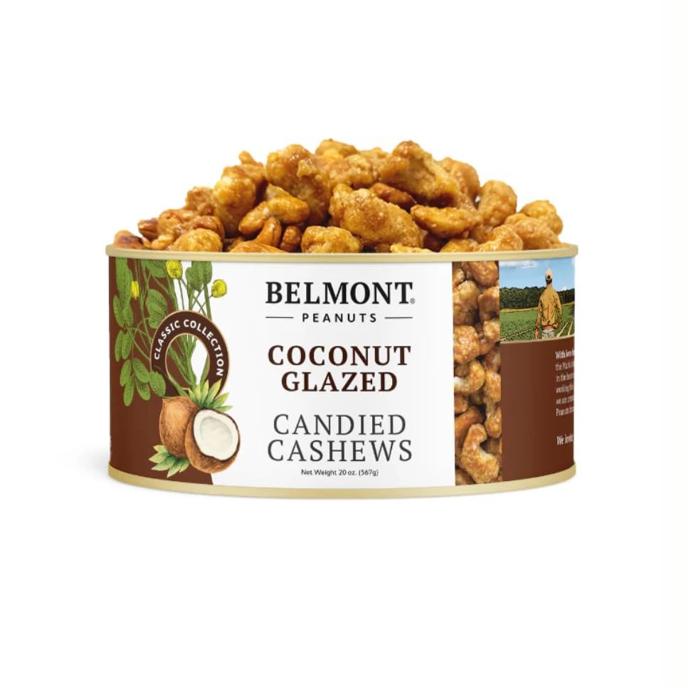 Belmont Peanuts Coconut Glazed Candied Cashews, 20 oz (1 Pack) Simple Ingredients, No Preservatives, Hand Seasoned