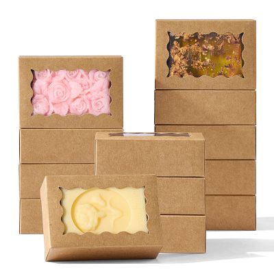 100PCS 3.5x2.36x1.2 inches Brown Soap Boxes with Window - Homemade Soap Packaging, Small Gift Boxes for Bakery, Macarons, Cookies, Candies & Party Favors