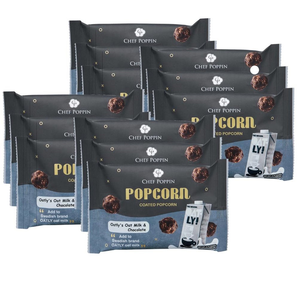 CHEF POPPIN Asian-Style Gourmet Flavored Popcorn, Non-GMO, Air Popped, Multipack 20g (Oatly's Oatmilk & Chocolate, 12-Pack)
