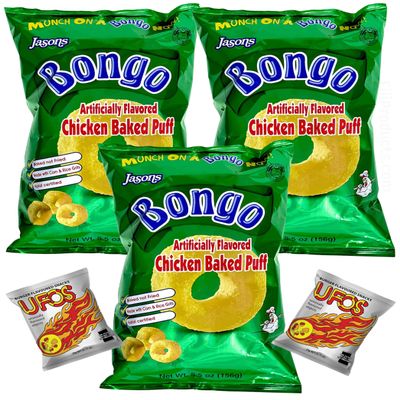 FIJI Puffs Snack - Bongo Chicken 3x 156g, UFO'S 2x 20g (Value 5 Packs) Crunchy Chicken Flavored Puffy Snacks From FIJI