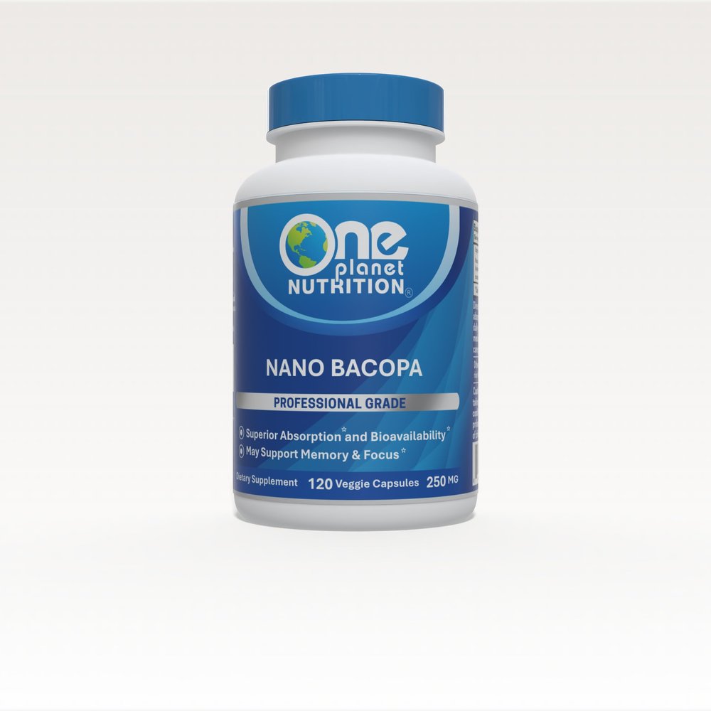 One Planet Nutrition Nano Bacopa 250 mg Veggie Capsules (120 Count) - Nano Sized Bacopa Monnieri for High Absorption - Supports Mental Clarity & Memory - Non GMO, Vegan, Gluten Free