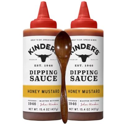 Candy Freezer Kinders Honey Mustard Dipping Sauce 15.4 oz Bottle (Pack of 2) Premium Quality Sweet and Tangy Sauce for Chicken, Sandwiches, and Dipping with Wooden Spoon (Honey Mustard) Wooden Spoon