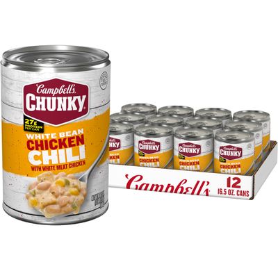 Campbells Chunky White Bean Chicken Chili, 16.5 oz Can (Pack of 12)