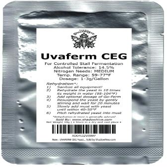 UVAFERM CEG Yeast for Homebrewing - Mead, Cider, Wine, Beer - 10g Packet - Saccharomyces Cerevisiae - Sold by Shadowhive.com