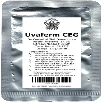 UVAFERM CEG Yeast for Homebrewing - Mead, Cider, Wine, Beer - 10g Packet - Saccharomyces Cerevisiae - Sold by Shadowhive.com