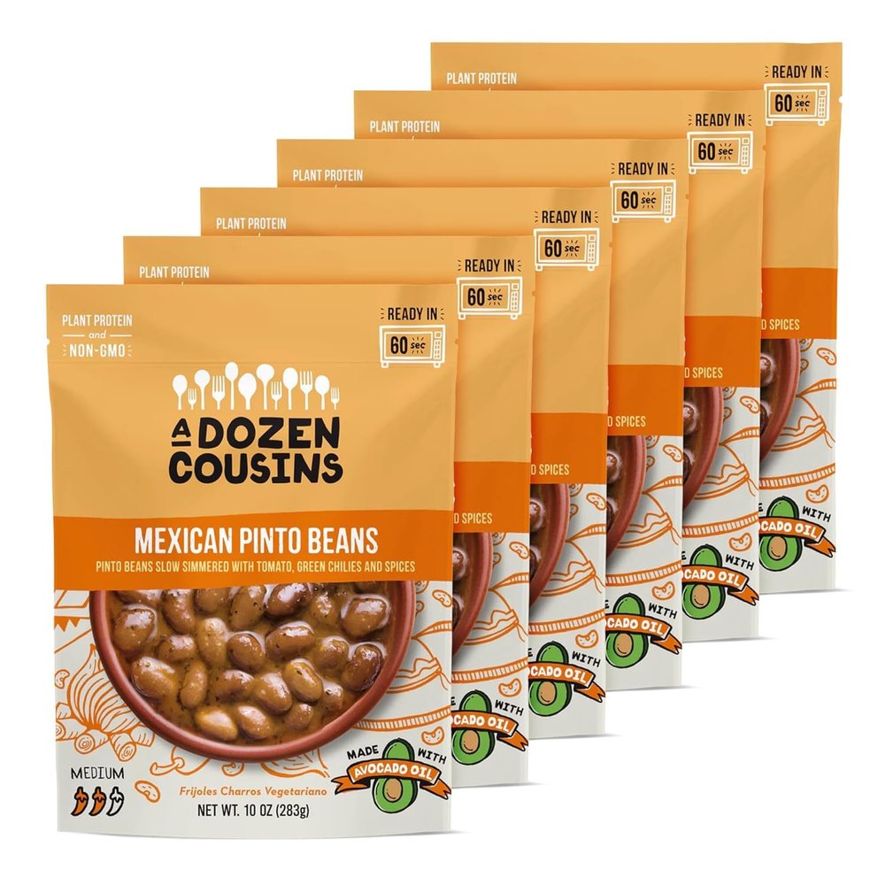 A Dozen Cousins Brown Sugar Baked Beans 10oz (6-Pack) Prepared Food Pouch, Ready to Eat Meal in Seasoned Avocado Oil, Premade Microwave Meal, Instant Baked Beans, Gluten Free, Plant Protein & Fiber