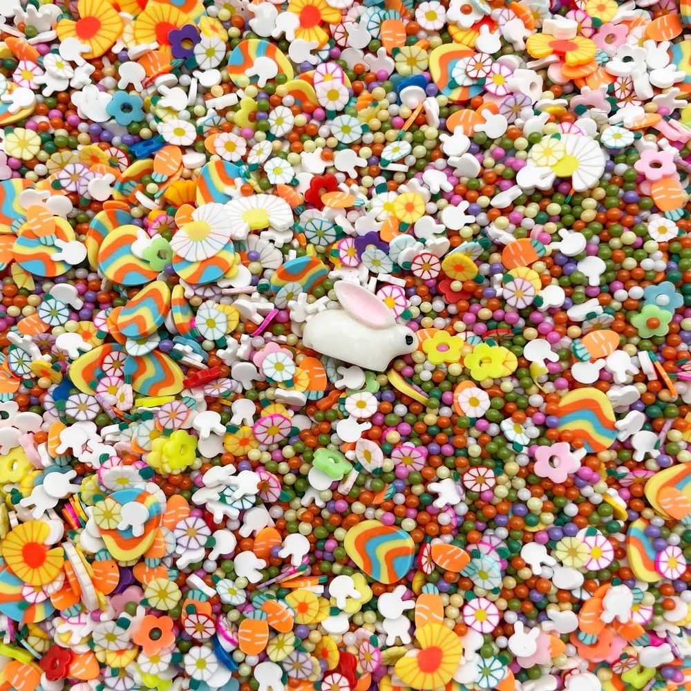I'm The Easter Bunny, Honey Mix with 1 Resin Bunny cabochons, Polymer Clay Fake Sprinkles, Valentines Decoden Funfetti Jimmies rdnqu (Container: Approx. 8 Grams)