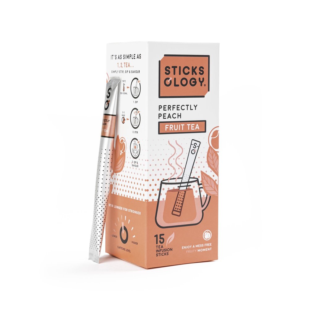 Sticksology Perfectly Peach Tea Sticks Peach Black Tea Infuser Sticks, Fruity Tea Blend, Mess-Free Tea Stirrers, Medium Caffeine, 15 Pack