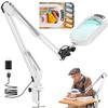 14.35" Large Magnifying Glass with Light and Clamp, Real Glass, 5 Color Modes, Stepless Dimmable, Lighted Magnifier with Stand Hands Free, LED Swing Arm Desk Lamp for Close Work, Craft, White view 1