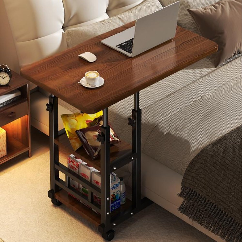 Mobile Over The Bed and Recliner Overbed Table, Portable Rolling Desk, Mobile Small Standing Desk, Rolling Laptop Stand, Computer Cart, Tray Table for Home Use(Brown)
