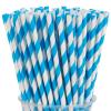 100 Packs Blue Biodegradable Striped Paper Straws, Disposable Drinking Straws for Birthday Carnival Summer Pool Party Wedding Baby Shower Halloween Christmas Party Decoration Supplies view 1