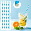 100 Packs Blue Biodegradable Striped Paper Straws, Disposable Drinking Straws for Birthday Carnival Summer Pool Party Wedding Baby Shower Halloween Christmas Party Decoration Supplies view 2