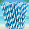 100 Packs Blue Biodegradable Striped Paper Straws, Disposable Drinking Straws for Birthday Carnival Summer Pool Party Wedding Baby Shower Halloween Christmas Party Decoration Supplies view 3