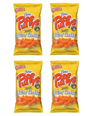 Nibble with Gibbles Yellow Cheddar Cheese Puffys Original Baked -made by Gibble's 8 oz (4 Bags)