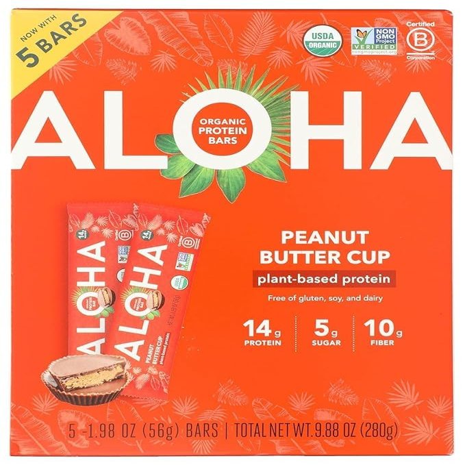 ALOHAi Organic Plant Based Protein Bars, Peanut Butter Cup, 1.98-Ounce (5 Bars)