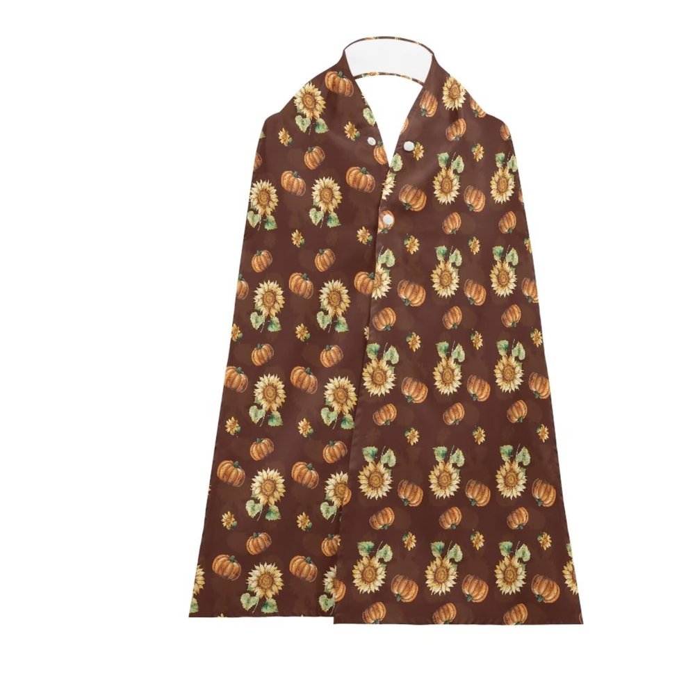 Babrukda Sunflower Adult Bibs for Elderly Men Women Washable Adult Dining Scarf with Buttons, Autumn Pumpkin Senior Eating Clothing Protectors for Thanksgiving Party, 3 Pack