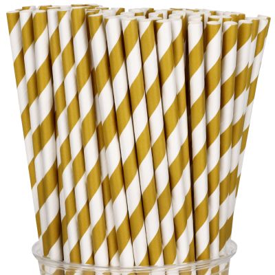100 Packs Brown Biodegradable Striped Paper Straws, Disposable Drinking Straws for Birthday Carnival Summer Pool Party Wedding Baby Shower Halloween Christmas Party Decoration Supplies