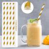 100 Packs Brown Biodegradable Striped Paper Straws, Disposable Drinking Straws for Birthday Carnival Summer Pool Party Wedding Baby Shower Halloween Christmas Party Decoration Supplies view 2