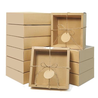 30 Kraft Paper Cardboard Boxes Kits, Internal Dimensions 5.5x5.5x2 IN Homemade Soap Box with Raffia Filling,Blank Tags and Jute String, Small Gift Boxes for Jewelry, Candy, Wrapping Party Favor